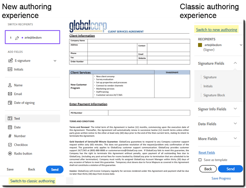 Gebruiker schakelt tussen ervaringen