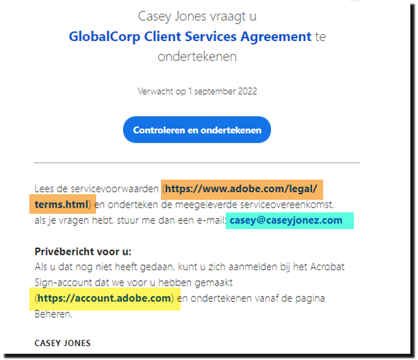 Koppelingen in e-mail bezorgd aan ontvanger