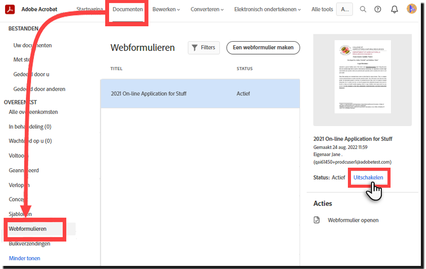 Een webformulier uitschakelen