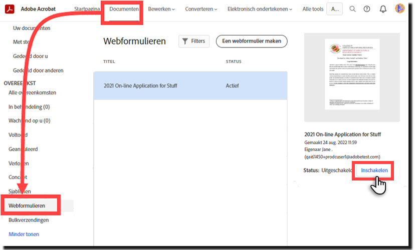 Een webformulier opnieuw activeren