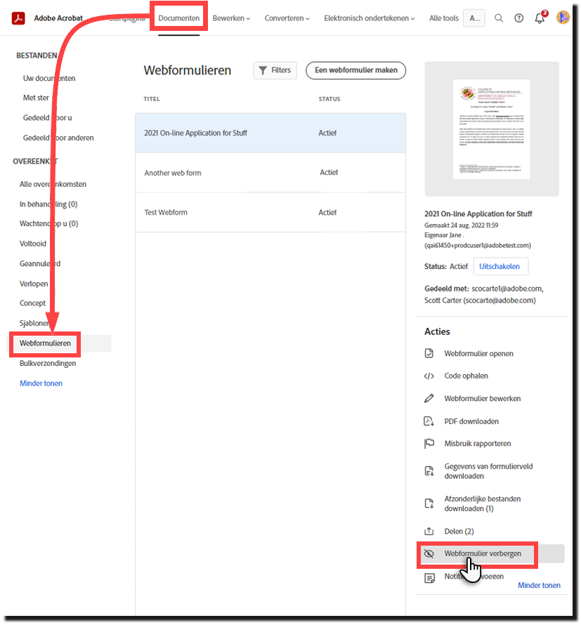 Een webformulier verbergen