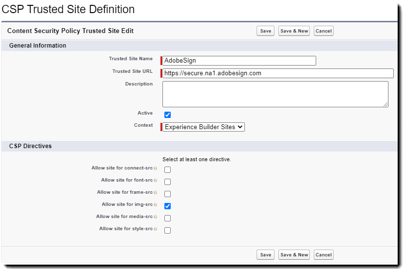Definitie van vertrouwde CSP-site