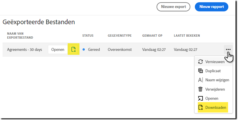 Export downloaden