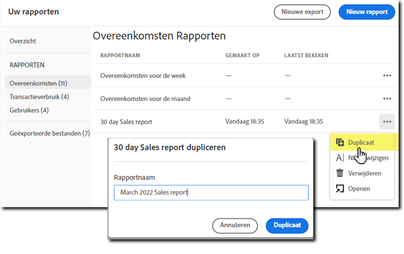 Het rapport dupliceren