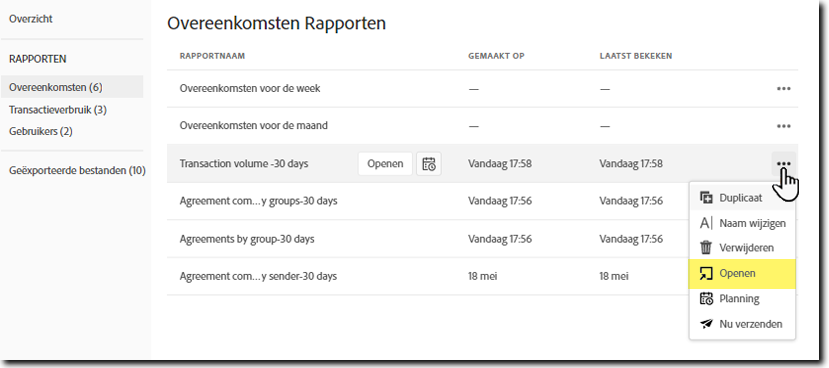 De rapportrecord openen