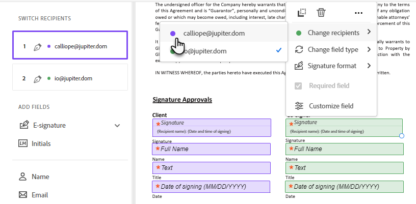 Ontvanger wijzigen die aan veld is toegewezen