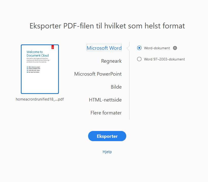 Eksportere PDF-filer til andre formater