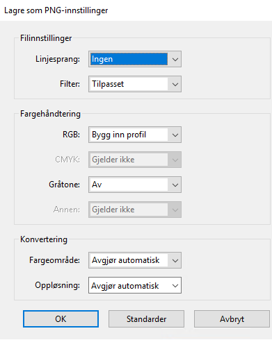 Lagre som PNG-innstillinger
