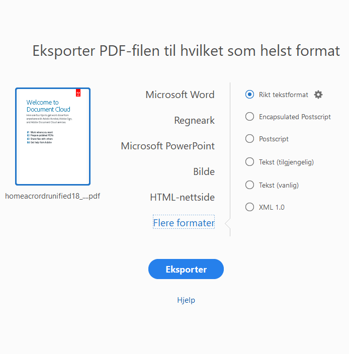 Eksporter til Tekst- og XML-format