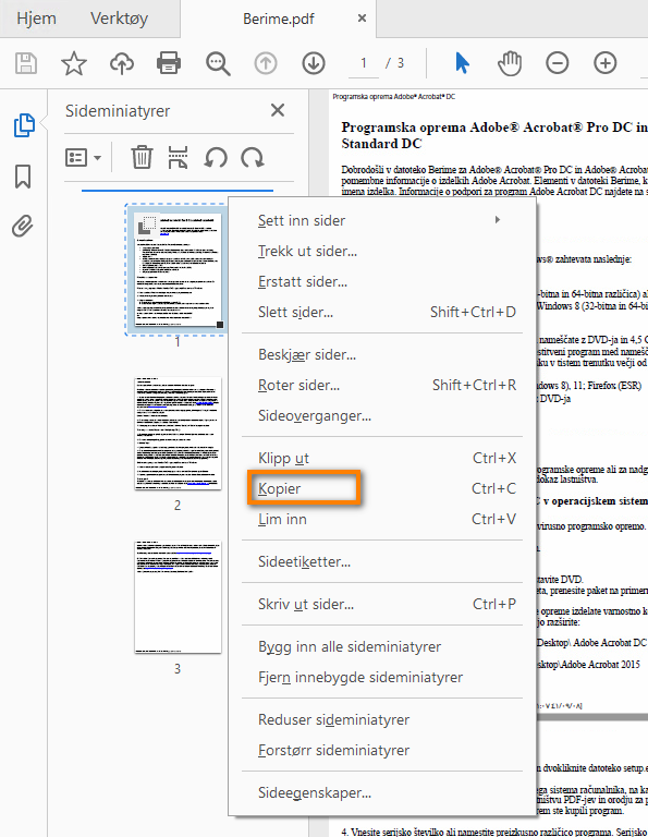Høyreklikk og kopier siden