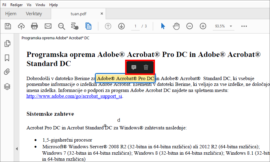 Handlinger på valgt utheving