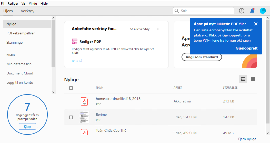 Gjenåpne lukkede PDF-filer