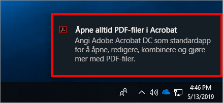 Varsel om å angi Acrobat som standard PDF-eier