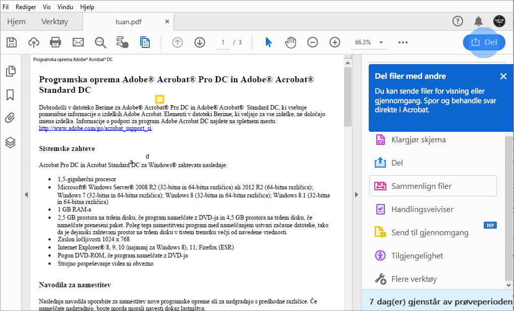 Acrobat-tips for deling av PDF