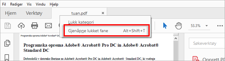 Gjenåpne lukket fane