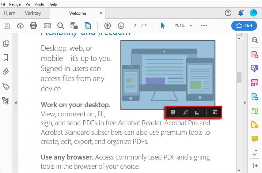 Handlinger på merket bilde