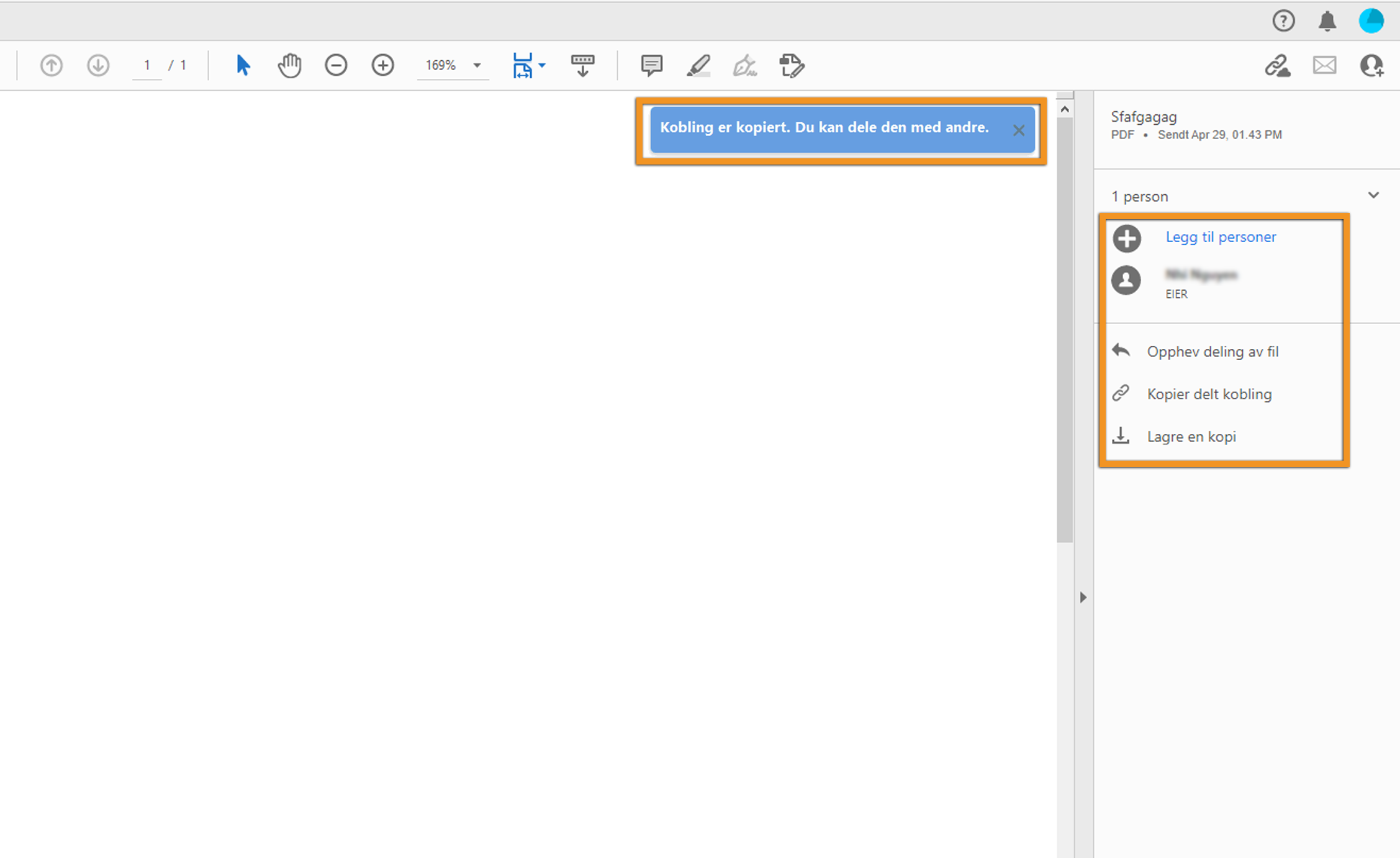 Del den opprettede koblingen med andre mottakere