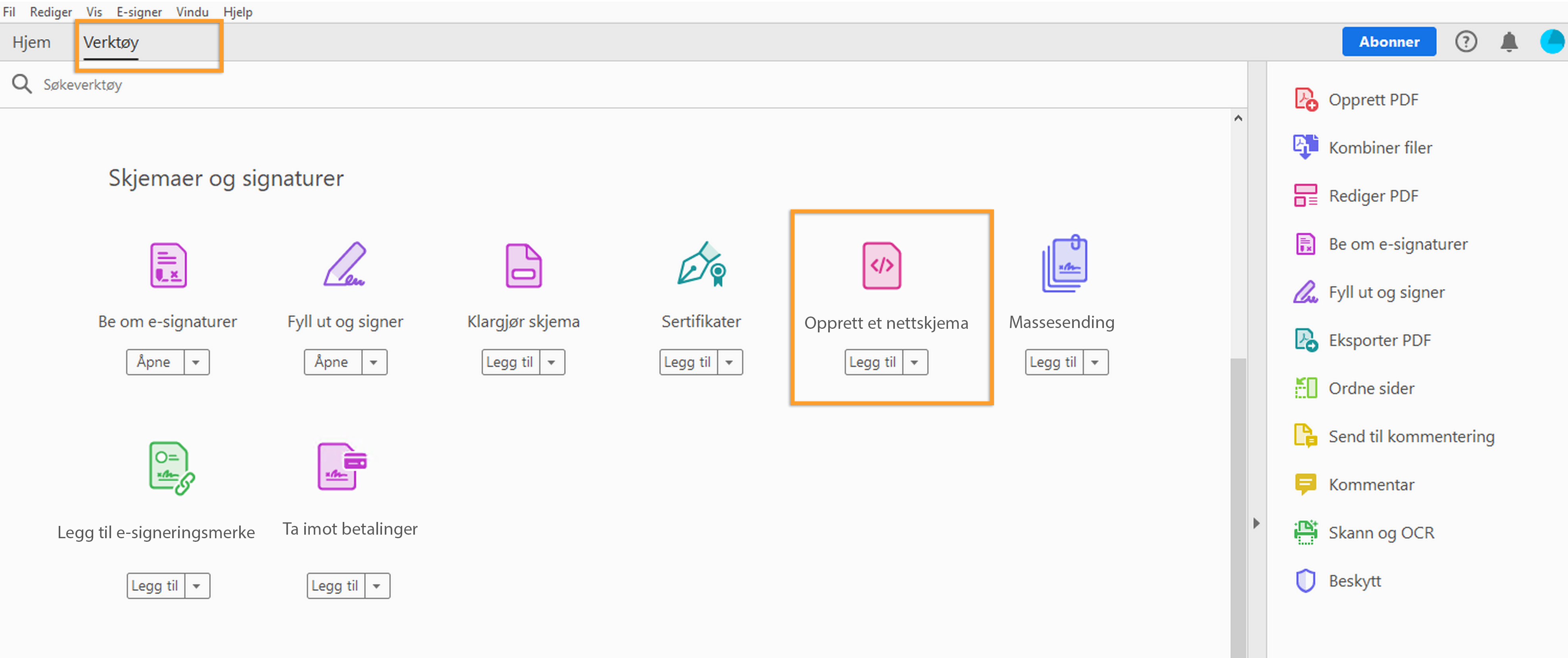 Opprett et nettskjema