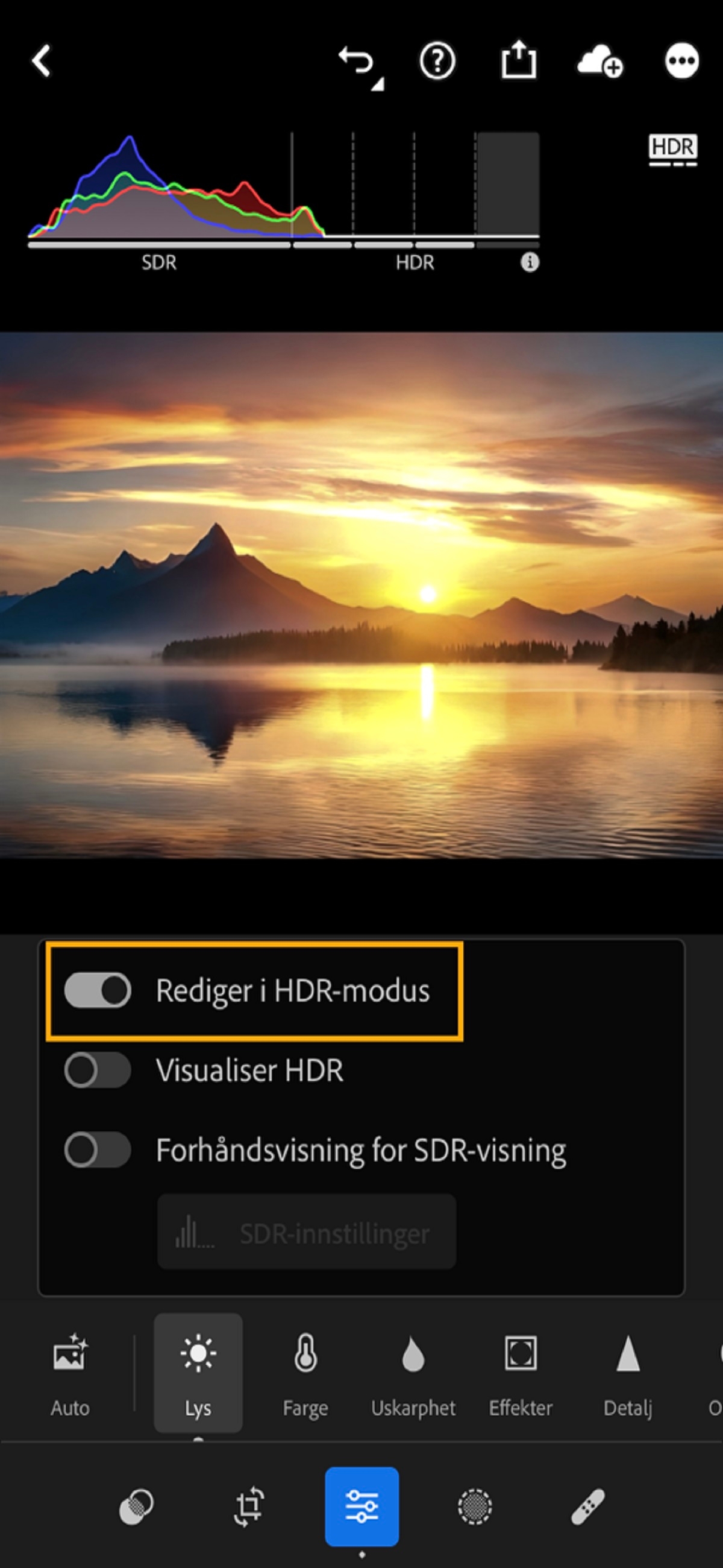 Optimalisere HDR-bilder i Lightroom for mobilenheter (iOS)