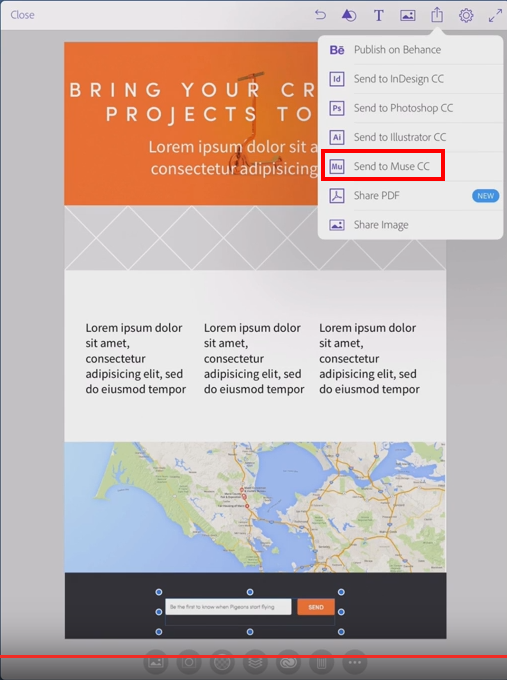 Send layouten til Muse fra Comp CC