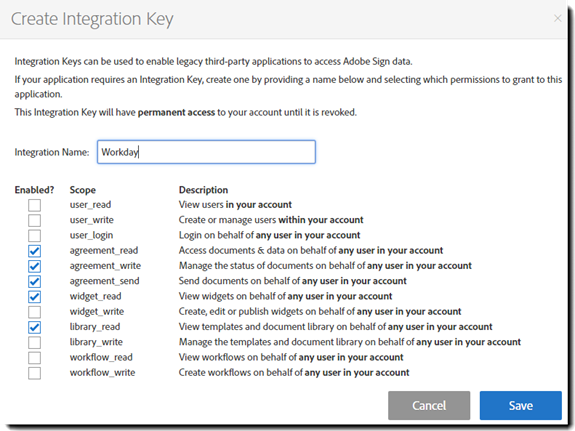Panelet Opprett integreringsnøkkel