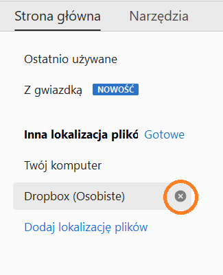 Usuwanie konta za pomocą symbolu „x” i przycisku Gotowe