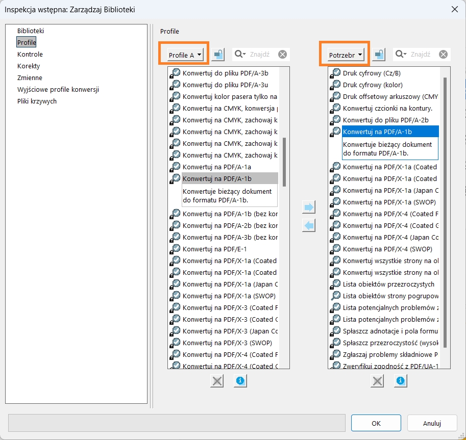 Inspekcja wstępna: zostanie wyświetlone okno dialogowe Zarządzaj bibliotekami