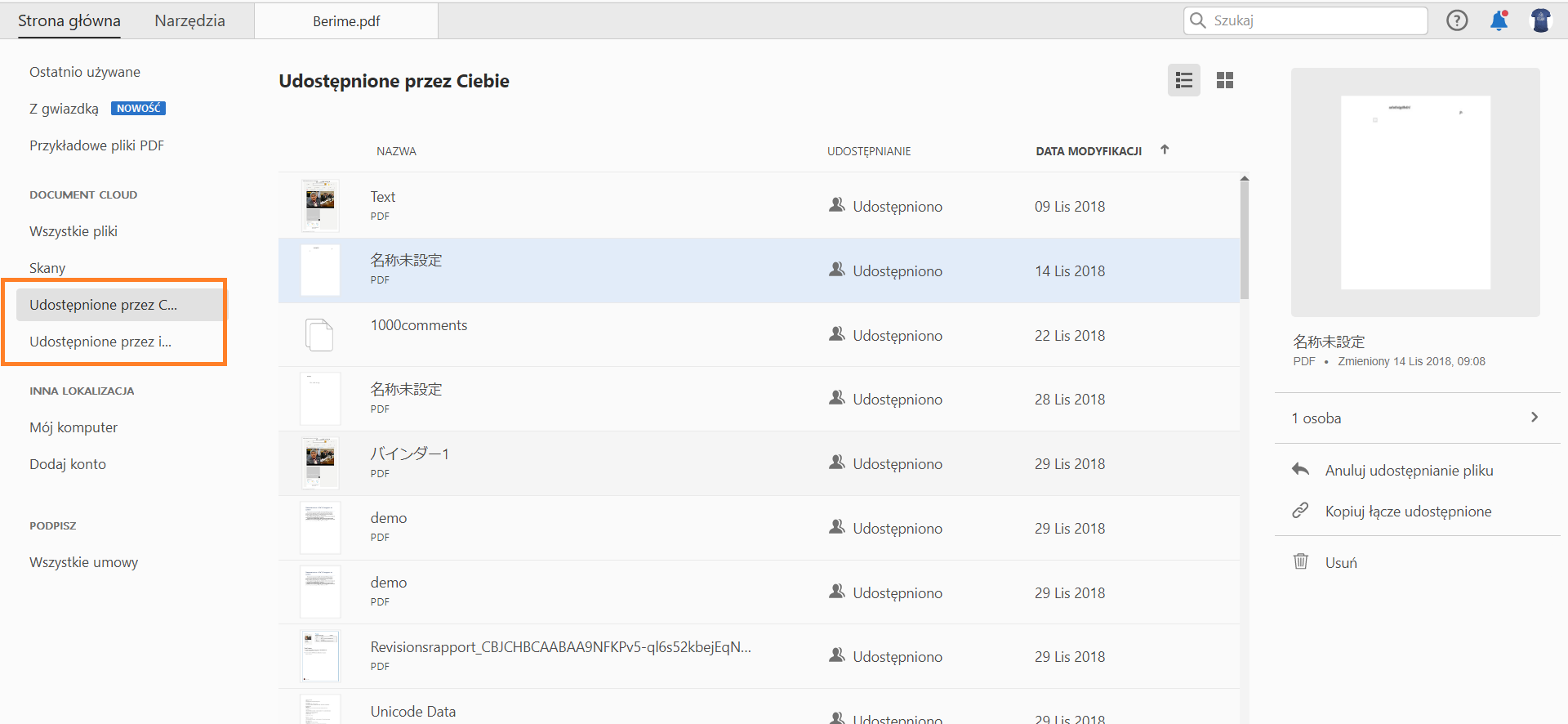 Operacje na udostępnionych plikach