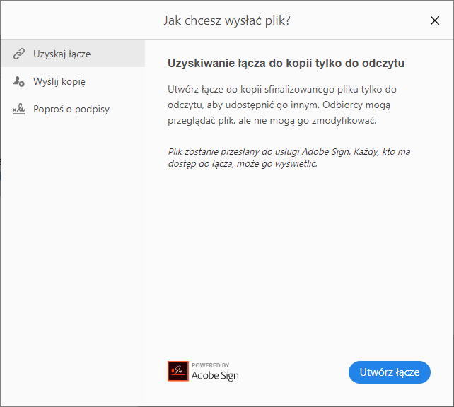 Opcje udostępniania wypełnionego formularza