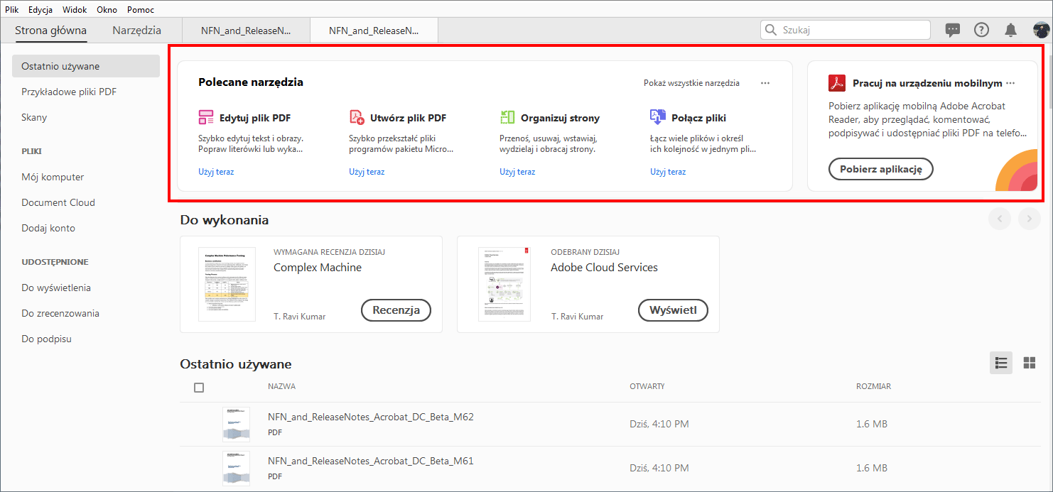 Ułatwienia pierwszych kroków wewnątrz aplikacji