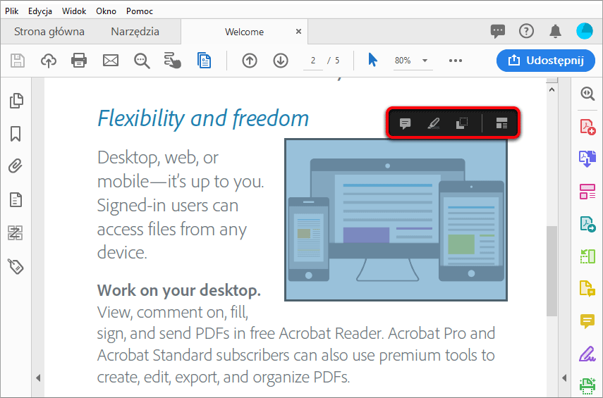 Działania przy zaznaczaniu obrazów