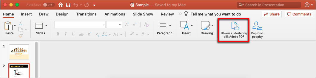 Tworzenie plików PDF z plików programów Word i PowerPoint i udostępnianie ich na komputerze Mac