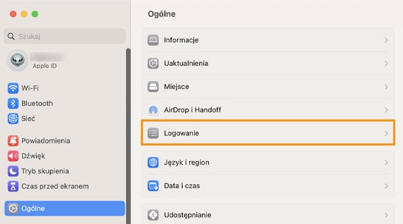 Wybierz opcję elementy logowania w systemie macOS Ventura