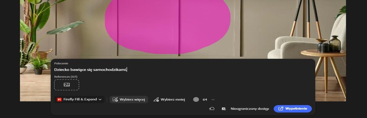 Pasek poleceń zawiera opis tego, co powinno wypełnić namalowany obszar.