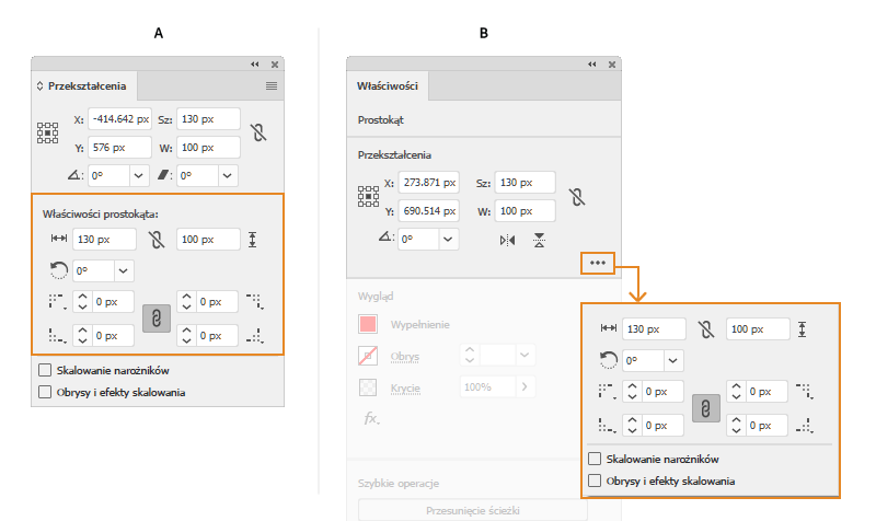Określanie opcji aktywnych kształtów