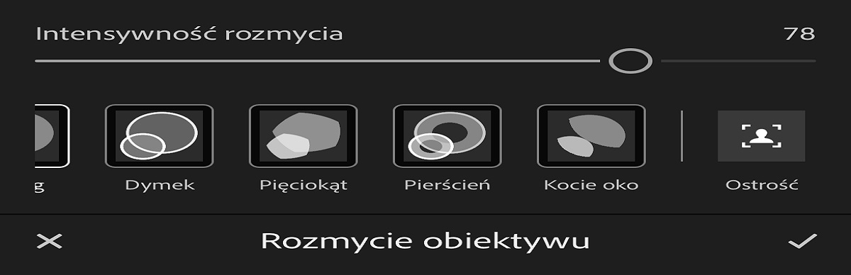 zrzut ekranu panelu rozmycie obiektywu