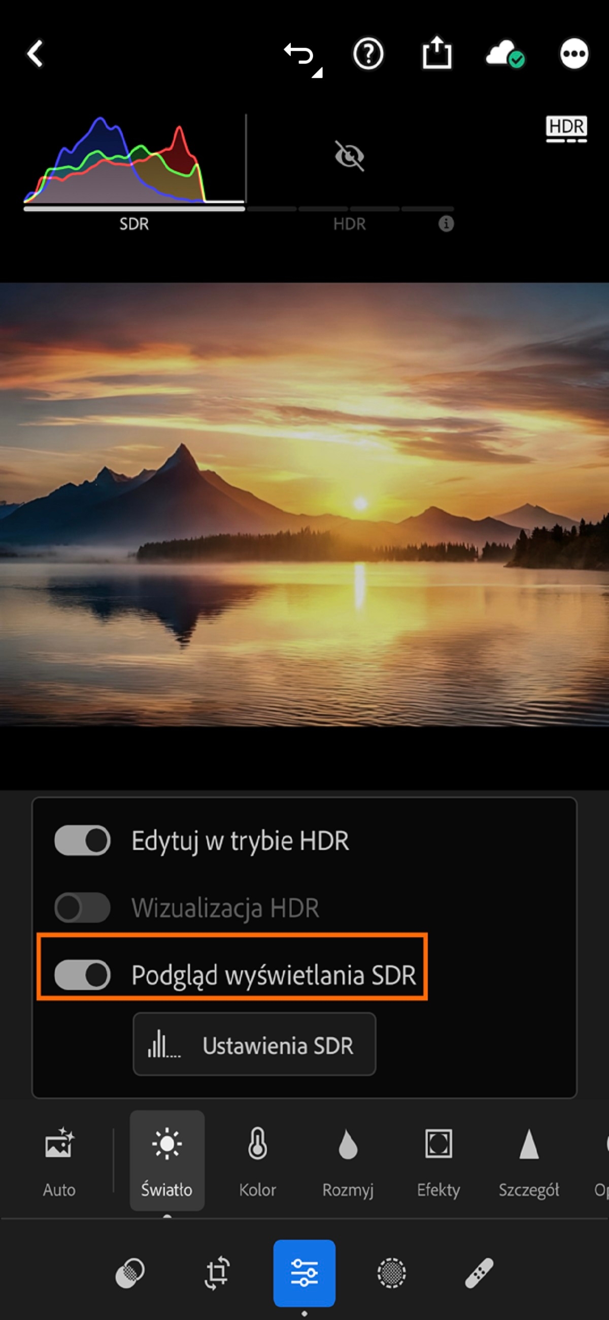 Przełącznik podglądu wyświetlania SDR