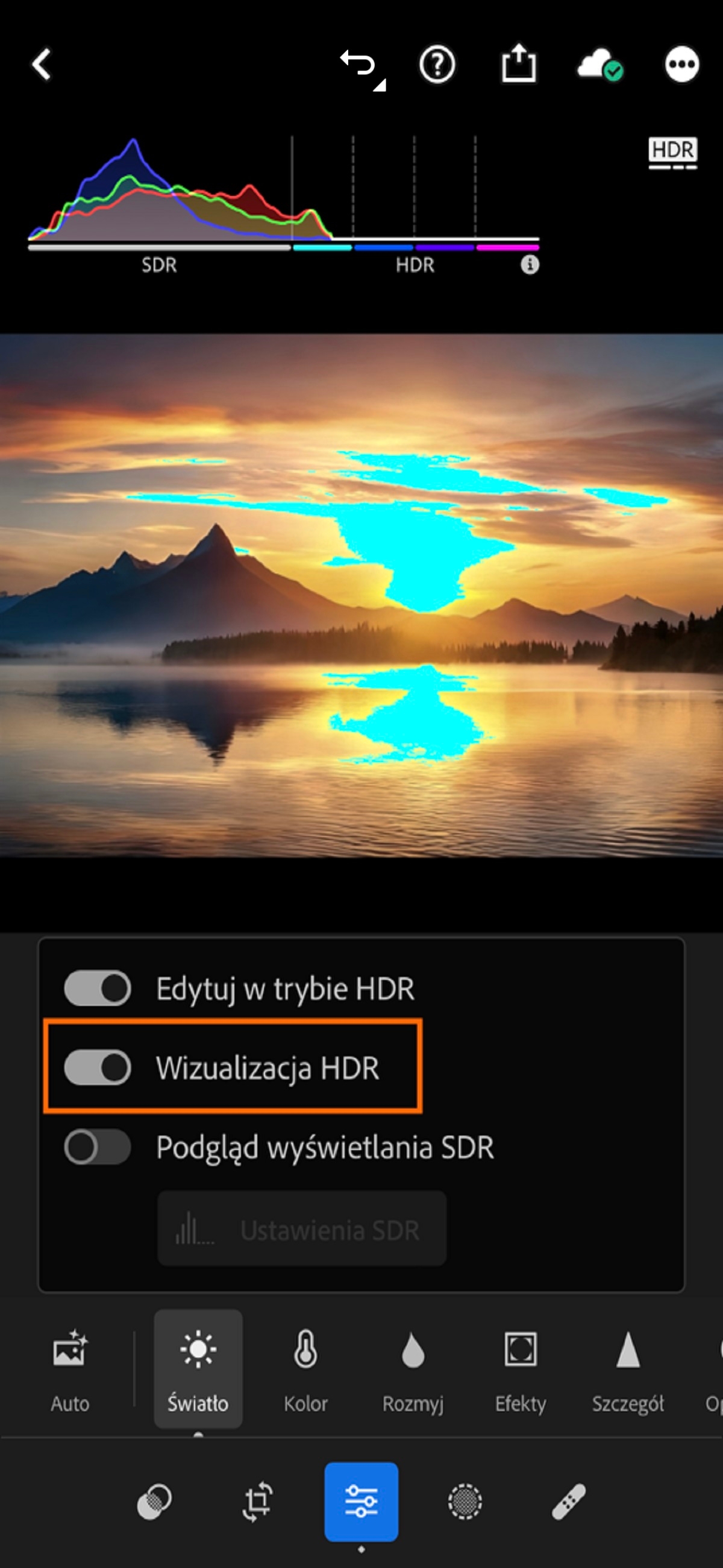 Przełączanie wizualizacji HDR