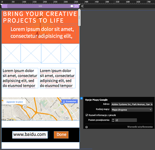 Konfigurowanie widżetów utworzonych za pomocą programu Adobe Muse