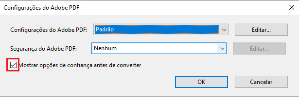 Cancele a seleção para desativar a caixa de diálogo de segurança