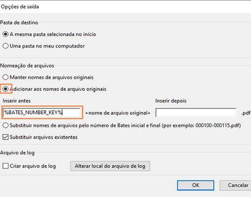 Adicionar número de Bates ao nome do arquivo Adicionar número de Bates ao nome do arquivo