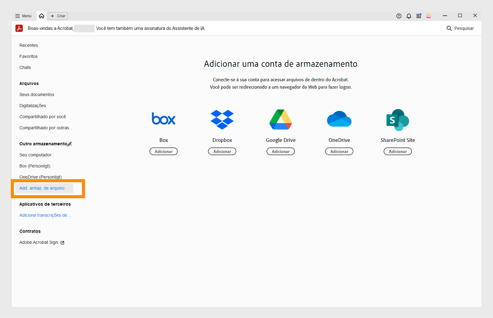 Conecte suas contas de armazenamento online para acessar os arquivos no