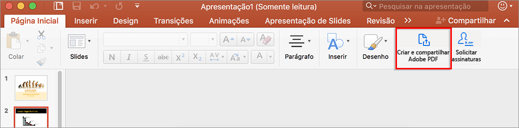Criar e compartilhar PDF do Word ou PowerPoint no Mac