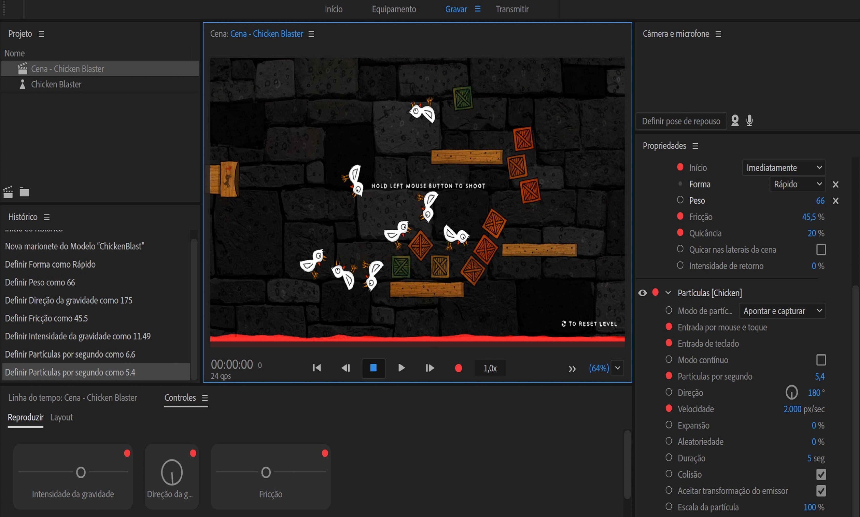 Partículas em colisão em um projeto