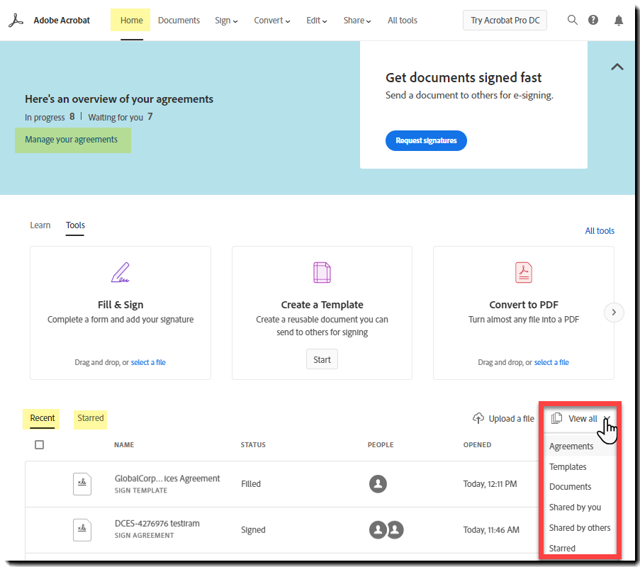 Seus arquivos armazenados na Adobe Document Cloud