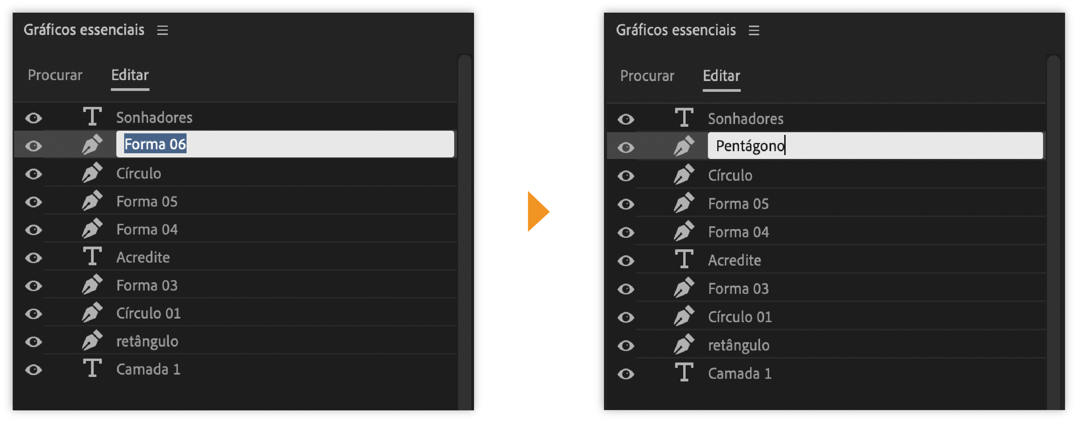 Renomear camada em linha