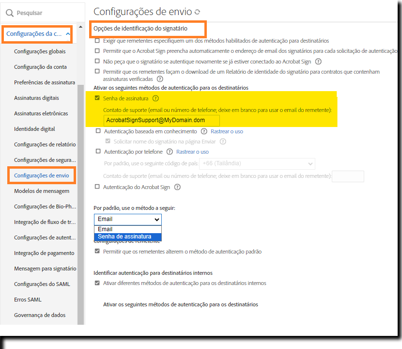 Configuração de assinaturas