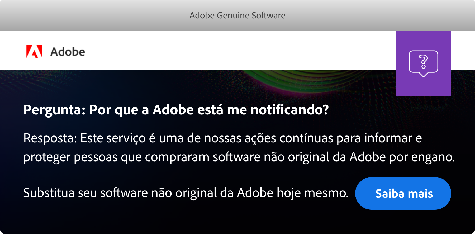 Notificação enviada quando um aplicativo não original está instalado, mas não está em uso