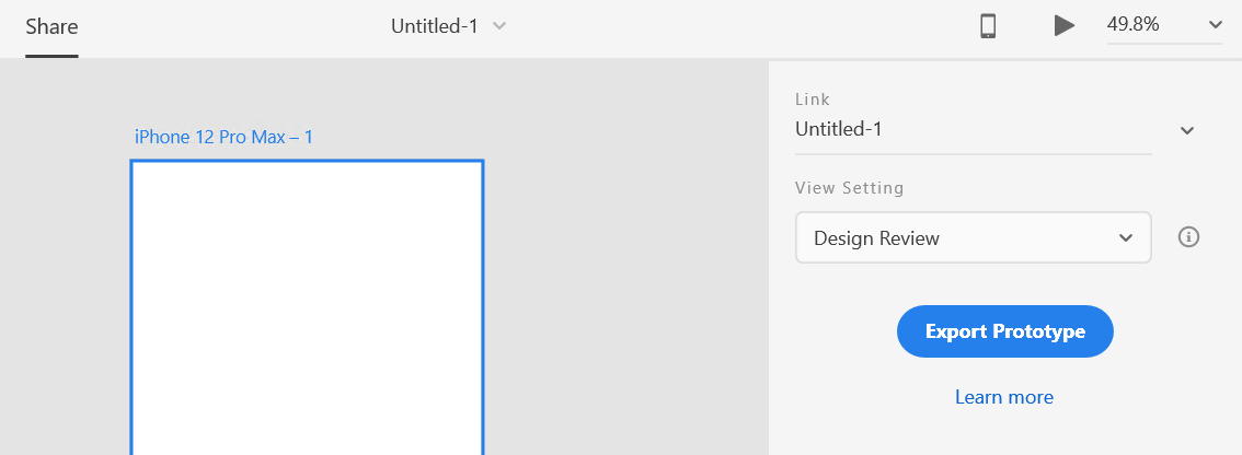 Clique em Exportar protótipo