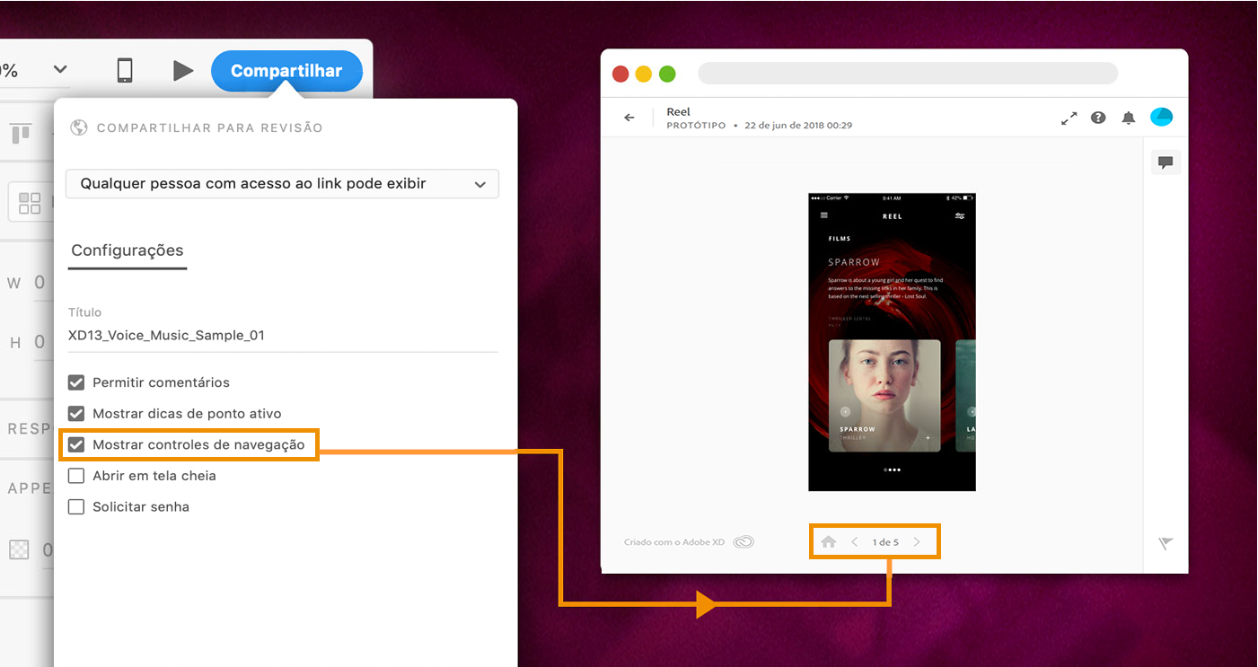 Mostrar e ocultar controles de navegação